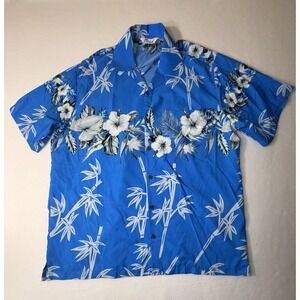 Alvishlife‎ Men's Hibiscus Blue Hawaiian Shirt Size XL